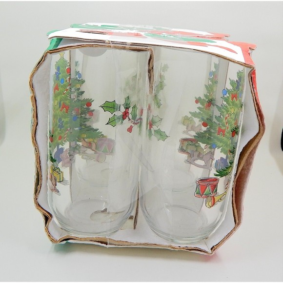 Luminarc Noel Glass Christmas Tree Star Tumblers Cooler 16 OZ Set of 4 - Picture 4 of 8